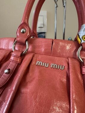 Miu Miu Coral Pink Leather Satchel with Silver Hardware